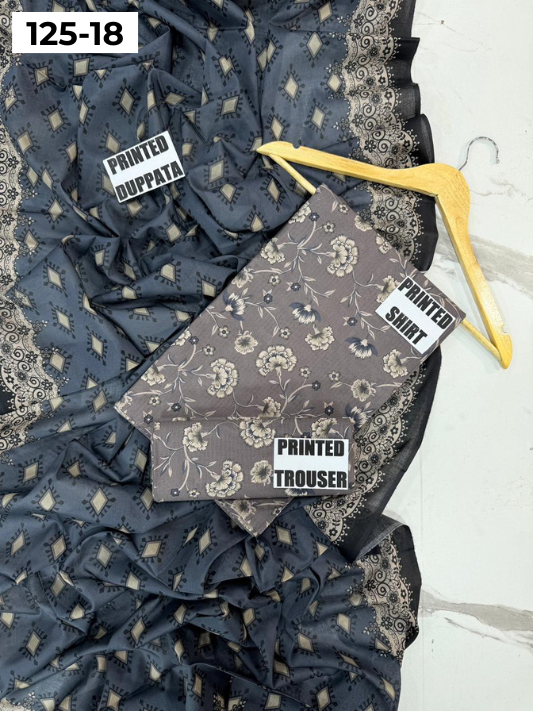 VOL 125 | DS 18 | DIGITAL PRINTED BANADORA LAWN 3PC VOIL LAWN DUPATTA