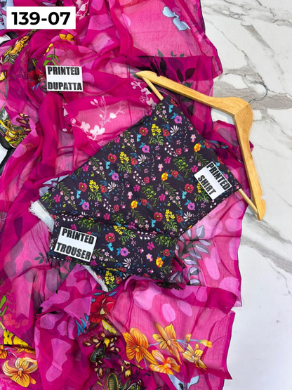 VOL 139 | DS 07 | DIGITAL PRINTED LAWN 3PC BAMBER CHIFFON DUPATTA