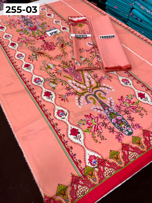 VOL 255 | DS 03 | PRINTED HIT CODES LAWN 2PC | DIGITAL PRINTED LAWN SHIRT PLAIN COTTON TROUSER