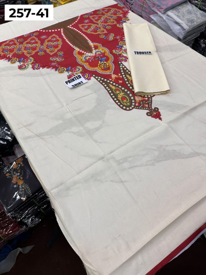 VOL 257 | DS 41 | PRINTED HIT CODES LAWN 2PC | DIGITAL PRINTED LAWN SHIRT, PLAIN COTTON TROUSER