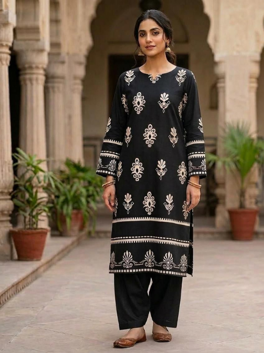 VOL 221 | DS 03 | PRINTED HIT CODES LAWN 2PC | DIGITAL PRINTED LAWN SHIRT PLAIN COTTON TROUSER