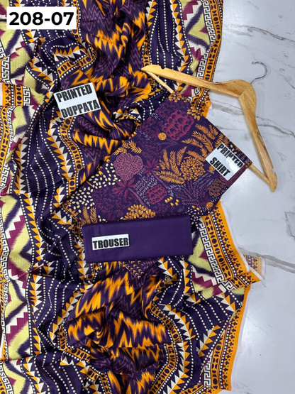 VOL 208 | DS 07 | DIGITAL PRINTED BANADORA LAWN SHIRT PLAIN TROUSER BANA DORA LAWN DUPATTA