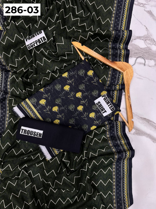 VOL 286 | 03 | BINSAEED | DIGITAL PRINTED 3PC KHADDAR SUIT | PRINTED SHIRT, TROUSER & DUPATTA