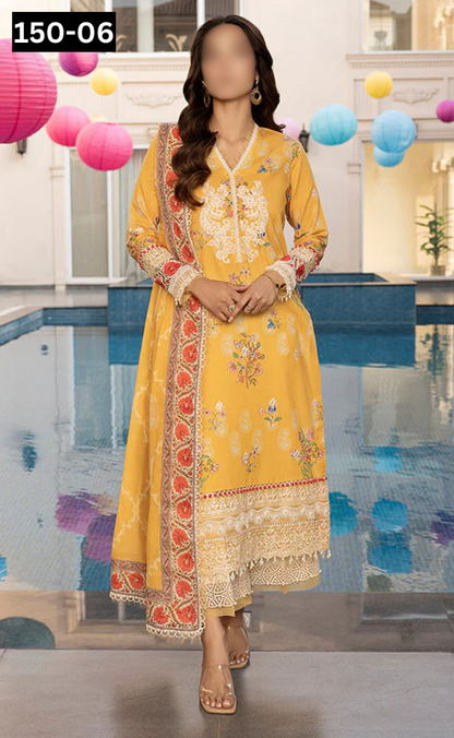 VOL 150 | DS 06 | DIGITAL PRINTED LINEN 3PC LINEN DUPATTA