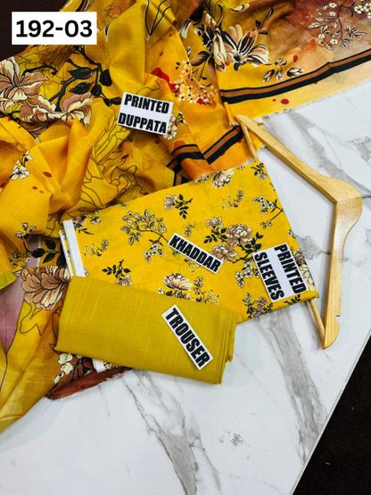 VOL 192 | DS 03 | DIGITAL PRINTED KHADDAR 3PC DYED TROUSER