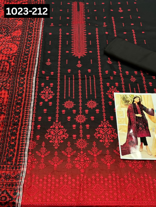 VOL 1023 | DS D212 | VISCOS PRINTED EMBROIDERED 3 PIECE