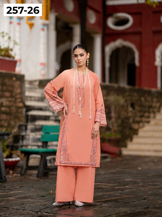 VOL 257 | DS 26 | PRINTED HIT CODES LAWN 2PC | DIGITAL PRINTED LAWN SHIRT, PLAIN COTTON TROUSER