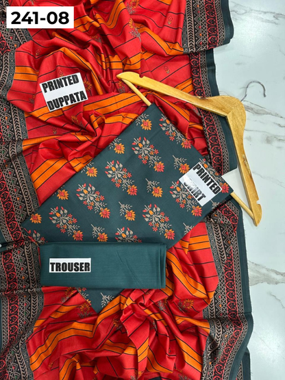 VOL 241 | DS 08 | Mirha LAWN |  DIGITAL PRINTED LAWN 3PC PRINTED LAWN SHIRT PLAIN TROUSER PRINTED LAWN DUPATTA