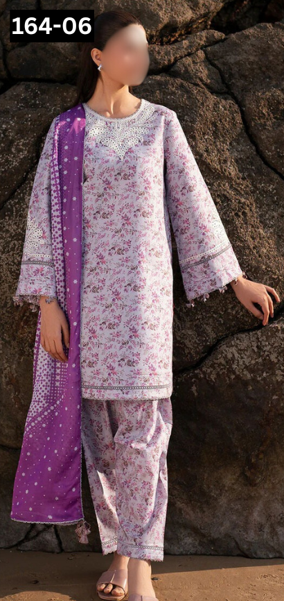 VOL 164 | DS 06 | DIGITAL PRINTED LINEN 3PC LINEN DUPATTA