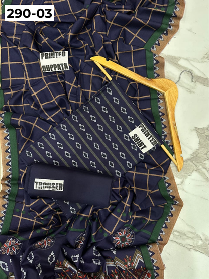 VOL 290 | DS 03 | PREMIUM DHANAK WINTER COLLECTON - DIGITAL PRINTED 3 PIECE SUIT | Printed Shirt with Neck Design | Plain Dyed Matching Trouser | Printed Dupatta