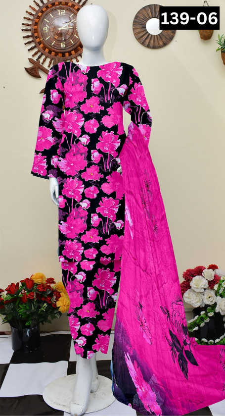 VOL 139 | DS 06 | DIGITAL PRINTED LAWN 3PC BAMBER CHIFFON DUPATTA