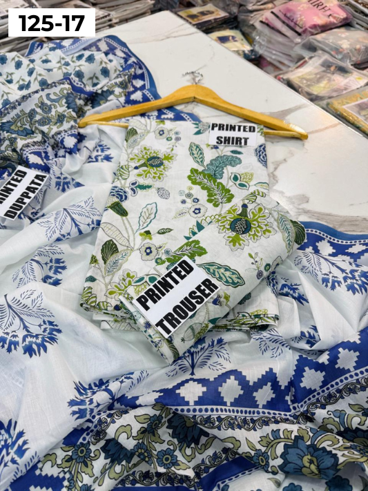 VOL 125 | DS 17 | DIGITAL PRINTED BANADORA LAWN 3PC VOIL LAWN DUPATTA