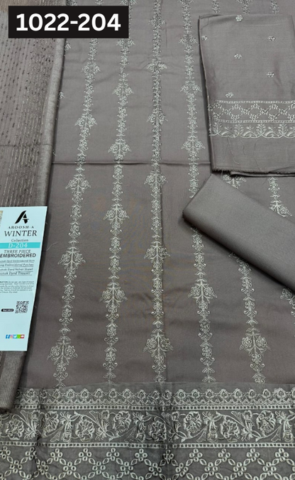 VOL 1022 | DS 204 | DHANAK DYED  EMBROIDERED 3PC DHANAK VELVET SHAWL