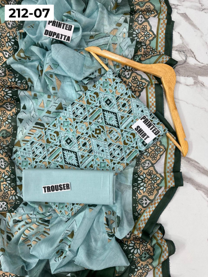 VOL 212 | DS 07 | DIGITAL PRINTED BANADORA LAWN SHIRT PLAIN TROUSER VOIL LAWN DUPATTA