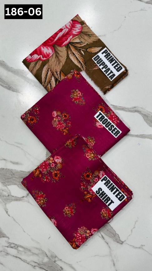 VOL 186 | DS 06 | DIGITAL PRINTED KHADDAR 3PC KHADDAR DUPATTA