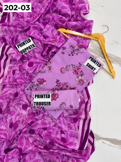 VOL 202 | DS 03 | DIGITAL PRINTED BANADORA LAWN 3PC VOIL LAWN DUPATTA