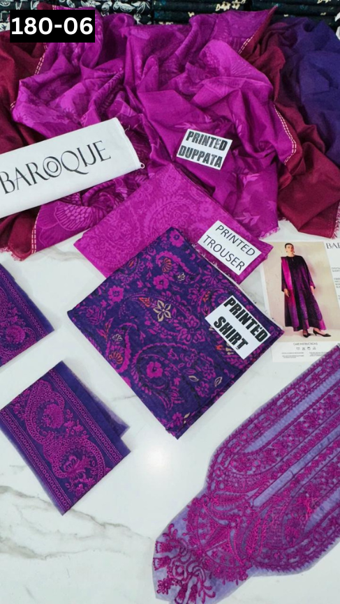 VOL 180 | DS 06 | DIGITAL PRINTED KHADDAR 3PC | EMBROIDERED PATCHES | KHADDAR DUPATTA