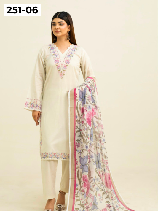 VOL 251 | DS 06 | Khaas | DIGITAL PRINTED 3PC LAWN SHIRT, DYED TROUSER, PRINTED VOIL DUPATTA