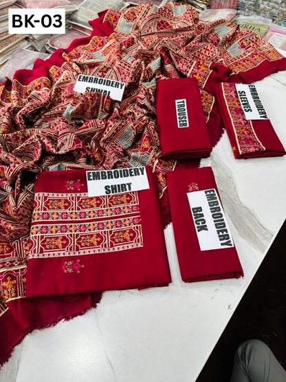 BAREEZE KARANDI | DS 03 | KARANDI EMBROIDERED 3PC WITH EMBROIDERED SHAWL