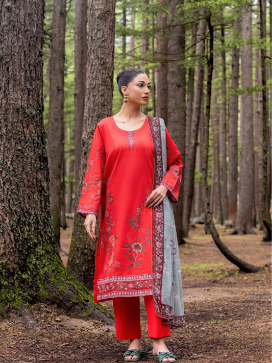VOL 256 | DS 06 | Jugnu By Shanaya | DIGITAL PRINTED LAWN THREE PIECES ALONG WITH EMBROIDERED PATCHES