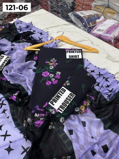 VOL 121 | DS 06 | DIGITAL PRINTED BANADORA LAWN 3PC VOIL LAWN DUPATTA