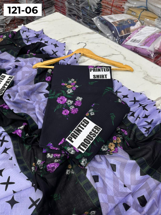 VOL 121 | DS 06 | DIGITAL PRINTED BANADORA LAWN 3PC VOIL LAWN DUPATTA