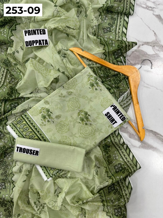 VOL 253 | DS 09 | GULNAAR | DIGITAL PRINTED 3PC LAWN SHIRT, DYED TROUSER, PRINTED VOIL DUPATTA