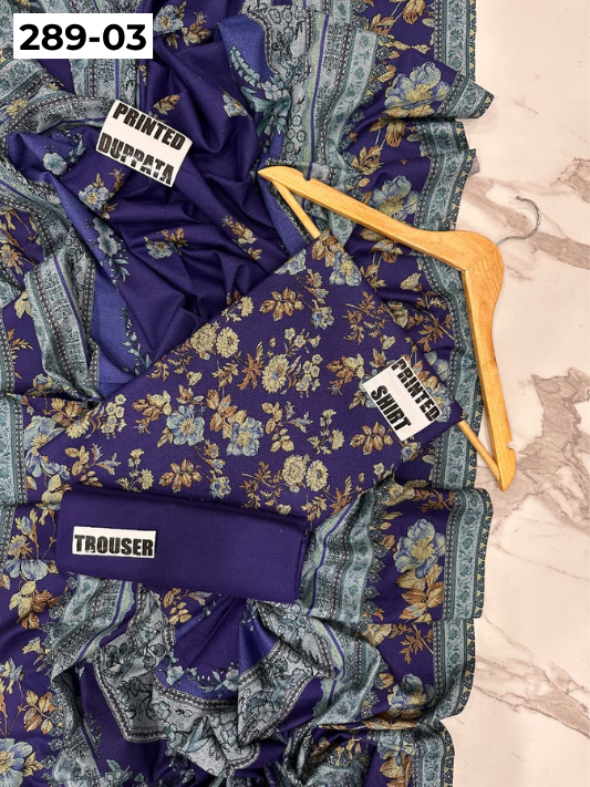 VOL 289 | DS 03 | PREMIUM DHANAK WINTER COLLECTON - DIGITAL PRINTED 3 PIECE SUIT | Printed Allover Shirt | Plain Dyed Matching Trouser | Printed Dupatta