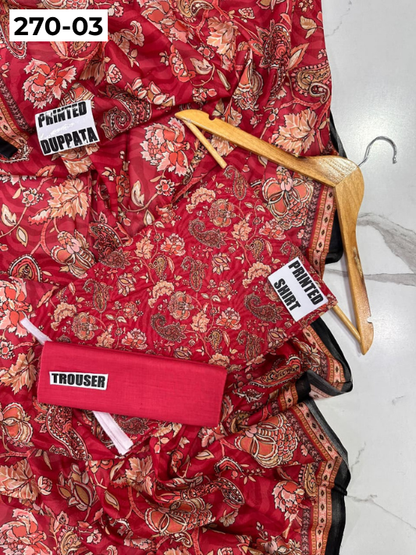 VOL 270 | DS 03 | Mirha LAWN |  DIGITAL PRINTED LAWN 3PC PRINTED LAWN SHIRT PLAIN TROUSER PRINTED LAWN DUPATTA