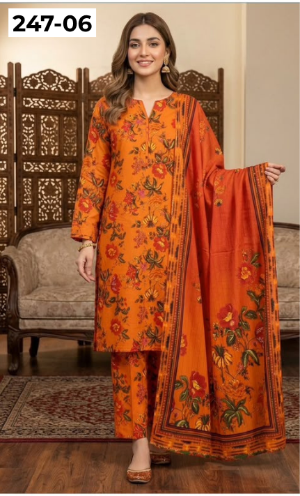 VOL 247 | DS 06 | DIGITAL PRINTED LAWN THREE PIECES VOIL LAWN DUPATTA