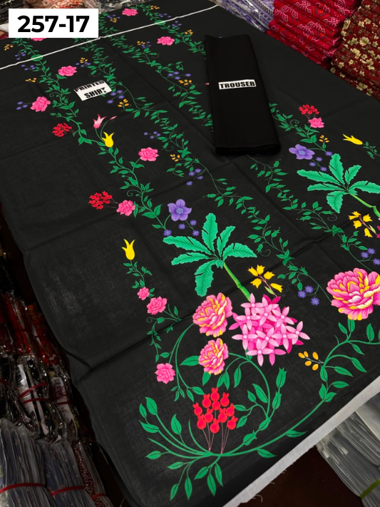 VOL 257 | DS 17 | PRINTED HIT CODES LAWN 2PC | DIGITAL PRINTED LAWN SHIRT, PLAIN COTTON TROUSER