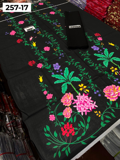 VOL 257 | DS 17 | PRINTED HIT CODES LAWN 2PC | DIGITAL PRINTED LAWN SHIRT, PLAIN COTTON TROUSER