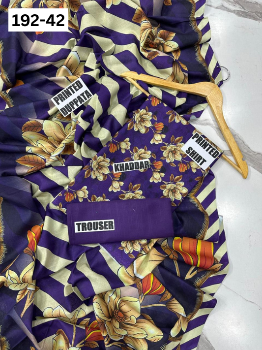 VOL 192 | DS 42 | DIGITAL PRINTED KHADDAR 3PC DYED TROUSER