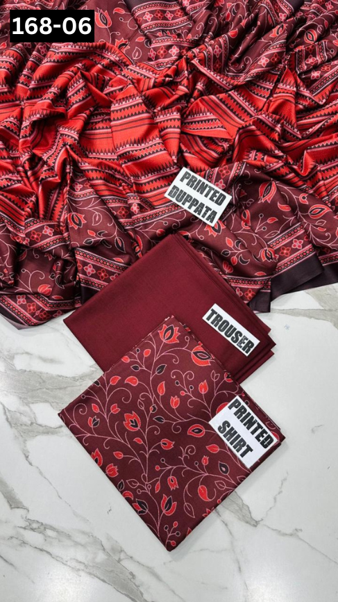VOL 168 | DS 06 | DIGITAL PRINTED DHANAK 3PC DYED TROUSER DHANAK DUPATTA