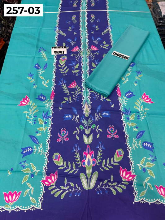 VOL 257 | DS 03 | PRINTED HIT CODES LAWN 2PC | DIGITAL PRINTED LAWN SHIRT, PLAIN COTTON TROUSER