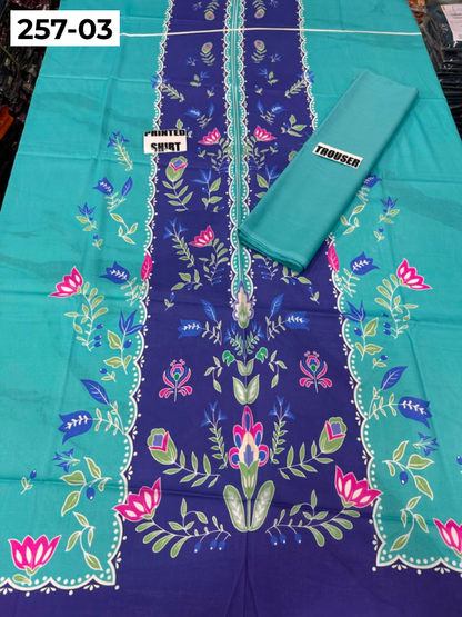 VOL 257 | DS 03 | PRINTED HIT CODES LAWN 2PC | DIGITAL PRINTED LAWN SHIRT, PLAIN COTTON TROUSER