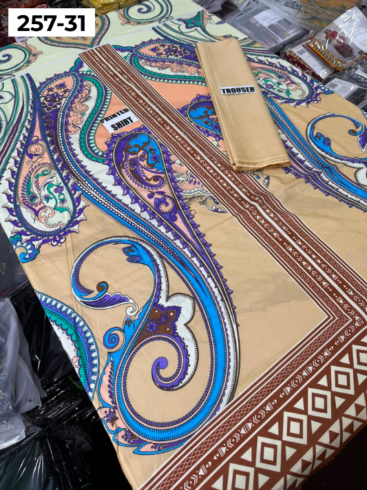 VOL 257 | DS 31 | PRINTED HIT CODES LAWN 2PC | DIGITAL PRINTED LAWN SHIRT, PLAIN COTTON TROUSER