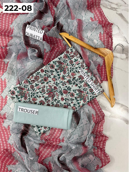VOL 222 | DS 08 | BEECHTREE LAWN | DIGITAL PRINTED BANADORA LAWN SHIRT PLAIN TROUSER BAMBER CHIFFON DUPATTA