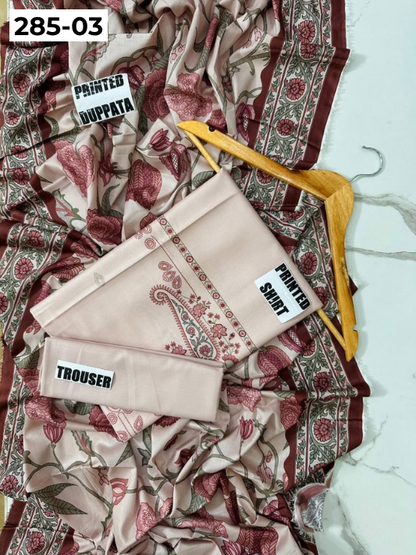 VOL 285 | DS 03 | NISHA BY SHANAYA | DIGITAL PRINTED 3PC STONE LINEN SHIRT, PRINTED TROUSER, PRINTED STONE LINEN DUPATTA