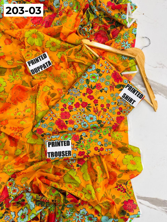 VOL 203 | DS 03 | DIGITAL PRINTED BANADORA LAWN 3PC VOIL LAWN DUPATTA