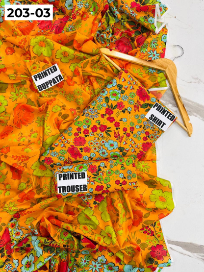 VOL 203 | DS 03 | DIGITAL PRINTED BANADORA LAWN 3PC VOIL LAWN DUPATTA