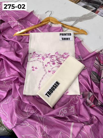 VOL 275 | DS 02 | SHANAYA | DIGITAL PRINTED 3PC STONE LINEN SHIRT, PRINTED TROUSER, PRINTED STONE LINEN DUPATTA