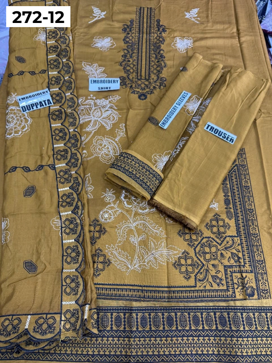 VOL 272 | DS 12 | VISCOS SLUB EMBROIDERY 3PC