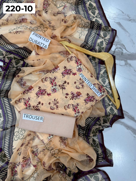 VOL 220 | DS 10 | BAROQUE LAWN 3PC | DIGITAL PRINTED BANADORA LAWN SHIRT PLAIN TROUSER BAMBER CHIFFON DUPATTA