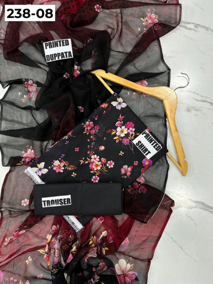 VOL 238  | DS 08 | BEECHTREE LAWN 3PC | DIGITAL PRINTED BANADORA LAWN SHIRT, PLAIN TROUSER, BAMBER CHIFFON DUPATTA