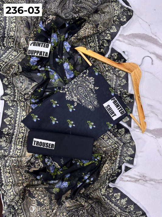 VOL 236 | DS 03 | MAUSUMMERY LAWN | DIGITAL PRINTED 3PC LAWN SHIRT PLAIN TROUSER PRINTED VOIL DUPATTA