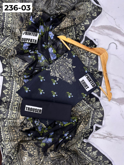 VOL 236 | DS 03 | MAUSUMMERY LAWN | DIGITAL PRINTED 3PC LAWN SHIRT PLAIN TROUSER PRINTED VOIL DUPATTA