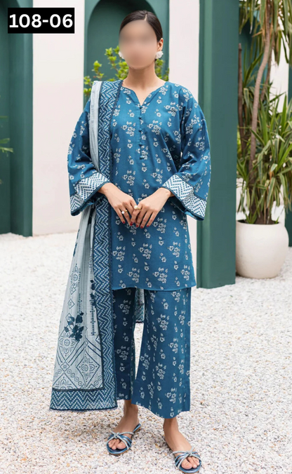 VOL 108 | DS 06 | DIGITAL PRINTED LAWN 3PC VOIL LAWN DUPATTA