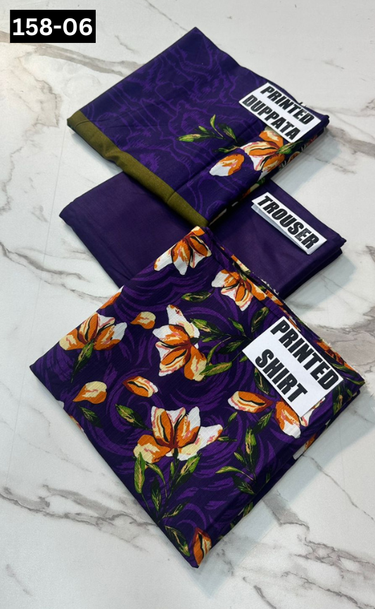 VOL 158 | DS 06 | DIGITAL PRINTED BANADORA LINEN 3PC LINEN DUPATTA