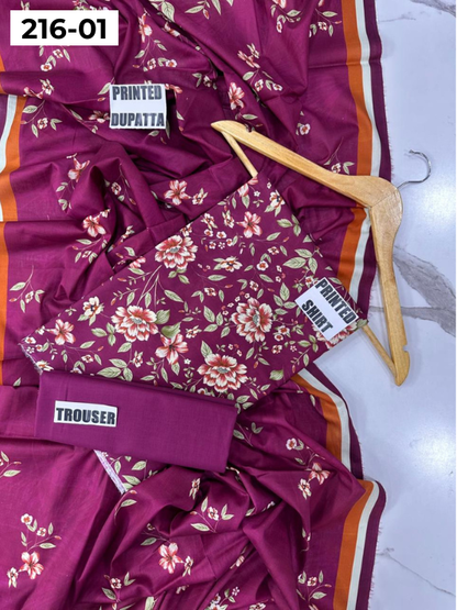 VOL 216 | DS 01 | Mirha LAWN 3PC | DIGITAL PRINTED LAWN SHIRT PLAIN TROUSER LAWN DUPATTA